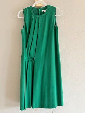 BOSS Hugo Boss Green "Henalia" Sleeveless Pleated Dress with Waist Clasp